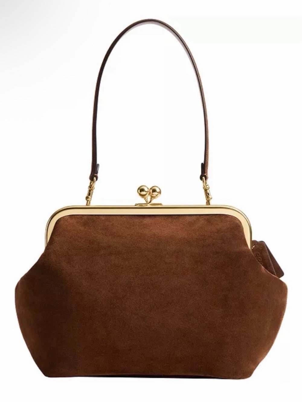 Coach Brown Suede Kiss-Lock Shoulder Bag - Picture 1 of 4
